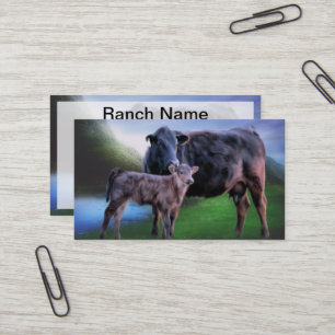 Schwarze Angus-Kuh mit Kalb Visitenkarte