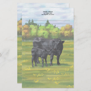 Schwarze Anguskühe und Niedliches Kalb im Sommerwe Briefpapier