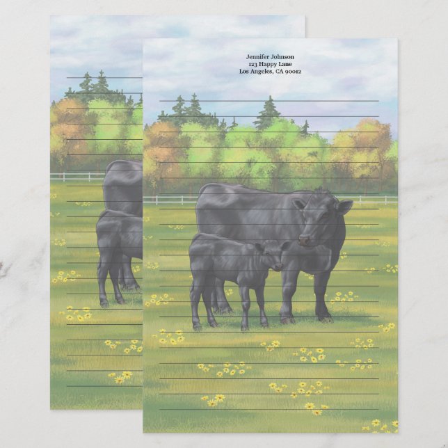 Schwarze Anguskühe und Niedliches Kalb im Sommerwe Briefpapier (Vorne/Hinten)