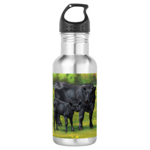 Schwarze Anguskühe und Niedliches Kalb im Sommerwe Edelstahlflasche
