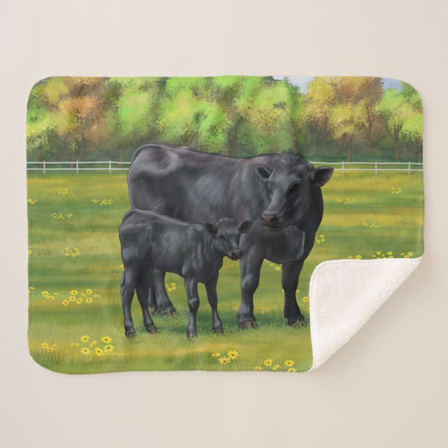 Schwarze Anguskühe und Niedliches Kalb im Sommerwe Sherpadecke (Vorderseite (Horizontal))