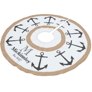 Schwarze Anker und Brown-Seil-Seefamilienname Polyester Weihnachtsbaumdecke