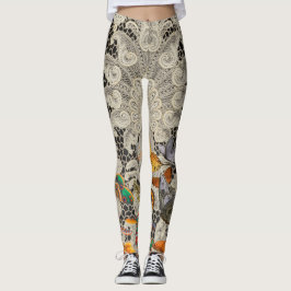 SCHWARZE ANTIQUE LACE PATTERN SCHALTFLÄCHE LEGGING LEGGINGS