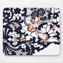 SCHWARZE ANTIQUE LACE PATTERN SCHALTFLÄCHE MAUSPAD