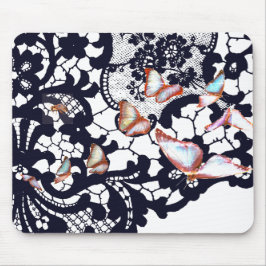 SCHWARZE ANTIQUE LACE PATTERN SCHALTFLÄCHE MAUSPAD