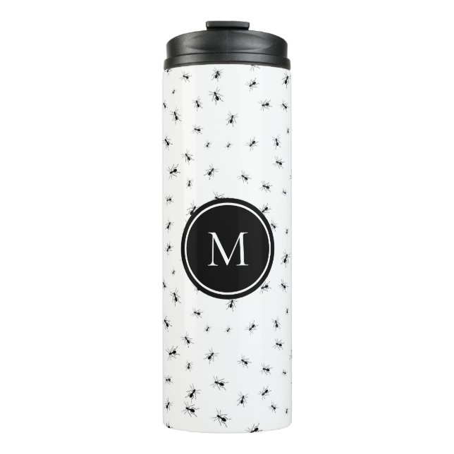 Schwarze Ants Muster Monogram Thermosbecher (Vorderseite)