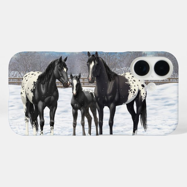Schwarze Appaloosa Pferde im Schnee Case-Mate iPhone Hülle (Rückseite (Horizontal))
