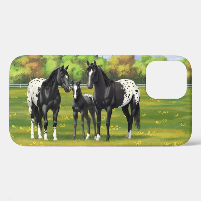Schwarze Appaloosa Pferde im Sommer Weide Case-Mate iPhone Hülle (Rückseite (Horizontal))