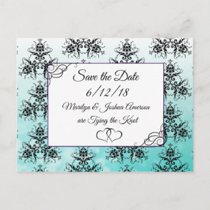Schwarze Aquamarine Damaskus Hochzeit Save the Dat Postkarte