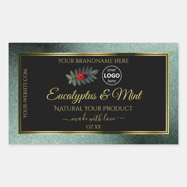 Schwarze Aquamarine Glitzer-Logo-Marke Ladybug Rechteckiger Aufkleber (Vorderseite)