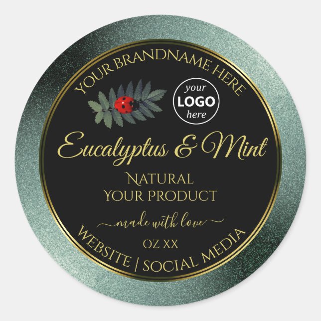 Schwarze Aquamarine Glitzer-Logo-Marke Ladybug Runder Aufkleber (Vorderseite)