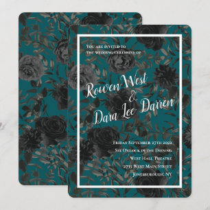 Schwarze Aquamarine Rose Gothic Elegante Hochzeit Einladung