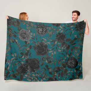Schwarze Aquamarine Rose Gothic Elegante Hochzeit Fleecedecke