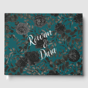 Schwarze Aquamarine Rose Gothic Elegante Hochzeit Gästebuch