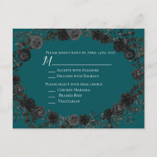 Schwarze Aquamarine Rose Gothic Elegante Hochzeit Postkarte
