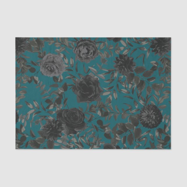 Schwarze Aquamarine Rose Gothic Elegante Hochzeit Seidenpapier (Vorderseite)