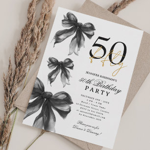 Schwarze Aquarell-Coquette-Schleife 50. Geburtstag Einladung