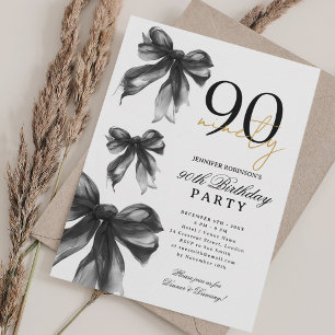 Schwarze Aquarell-Coquette-Schleife 90. Geburtstag Einladung