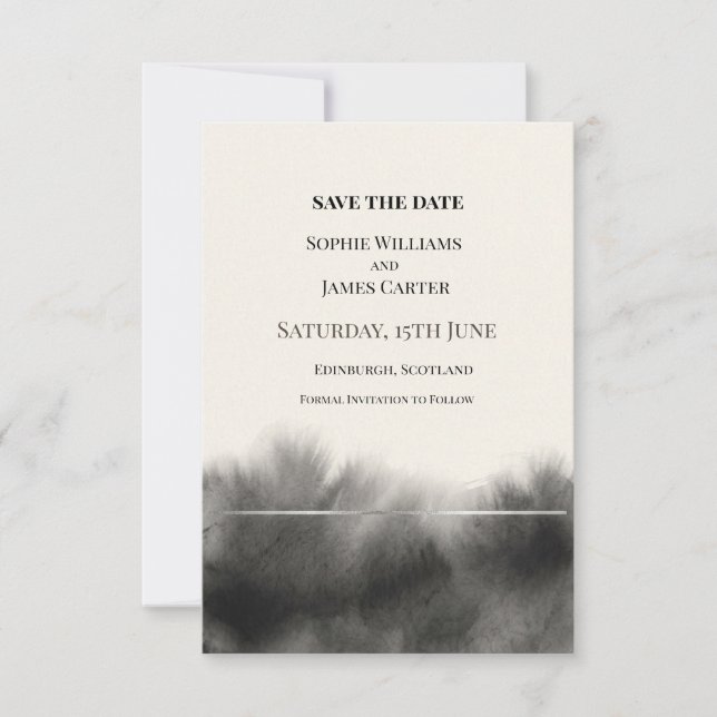 Schwarze Aquarell-Hochzeit Save The Date (Vorderseite)