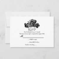 Schwarze Aquarellfarben-Rose Elegante Hochzeitskar