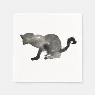 Schwarze Aquarellkatze Serviette