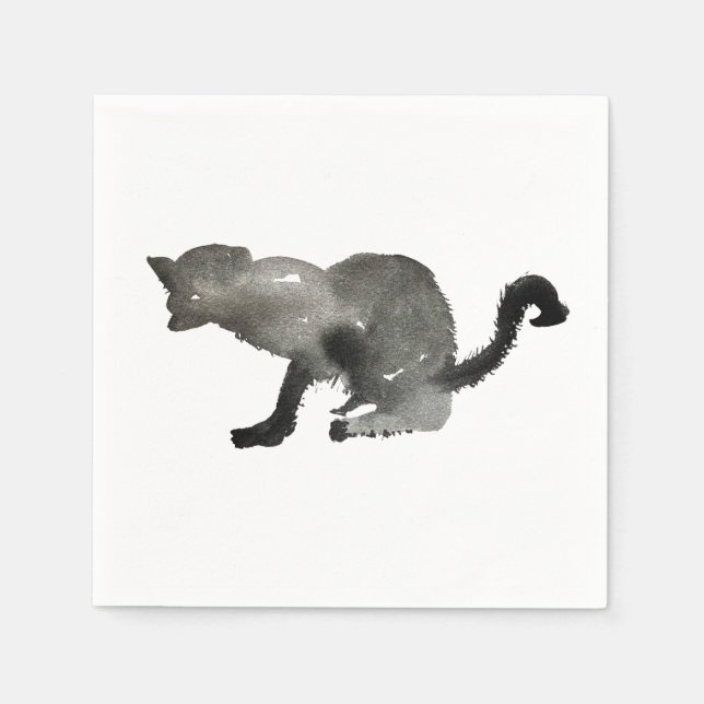 Schwarze Aquarellkatze Serviette (Vorderseite)