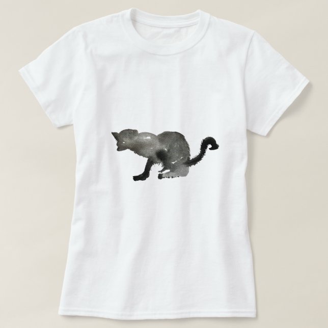Schwarze Aquarellkatze T-Shirt (Design vorne)