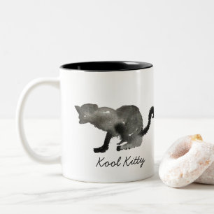 Schwarze Aquarellkatze Zweifarbige Tasse