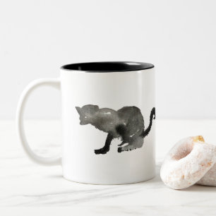 Schwarze Aquarellkatze Zweifarbige Tasse