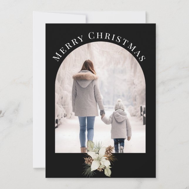 SCHWARZE ARCHIERTE FOTO MINIMAL-CHRISTMAS FEIERTAGSKARTE (Vorderseite)
