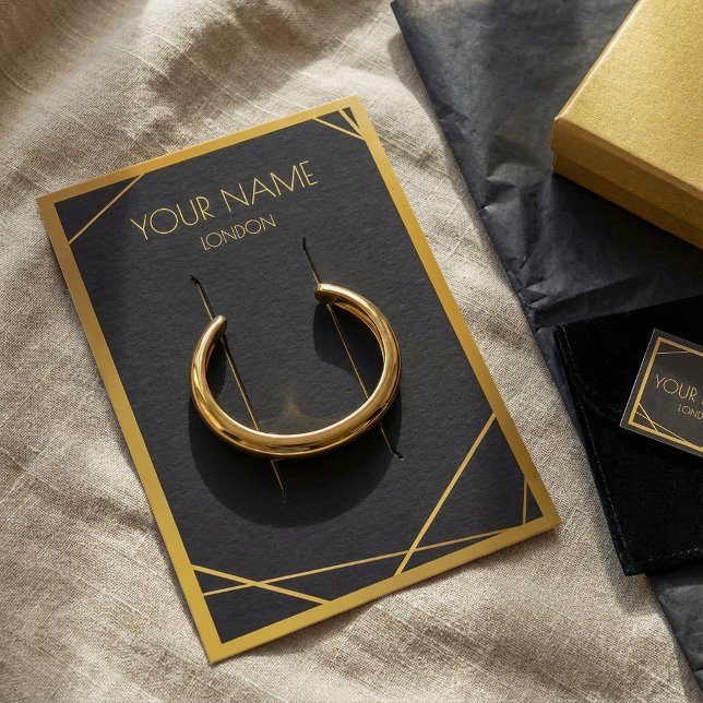 Schwarze Armband-Grafikkarte mit geometrischen Rah (Gold geometric border black bracelet display card.)