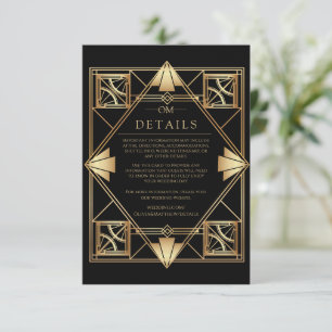 Schwarze Art Deco geometrische Hochzeit Begleitkarte