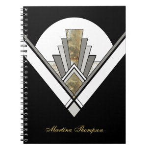 Schwarze Art Deco geometrische Personalisierung Notizblock