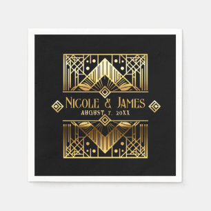 Schwarze Art Deco Hochzeit in Gold Serviette