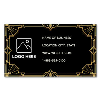Schwarze Art Deco QR Code Visitenkarte im Gold-Opt Magnetische Visitenkarte