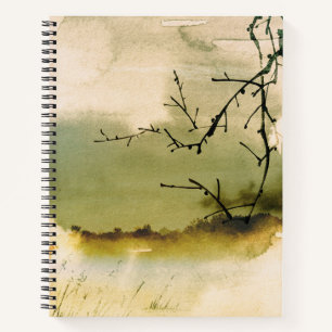 Schwarze Äste mutierten japanische Aquarelllandsch Notizbuch
