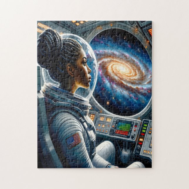 Schwarze Astronautin im Weltraum Puzzle (Vertikal)