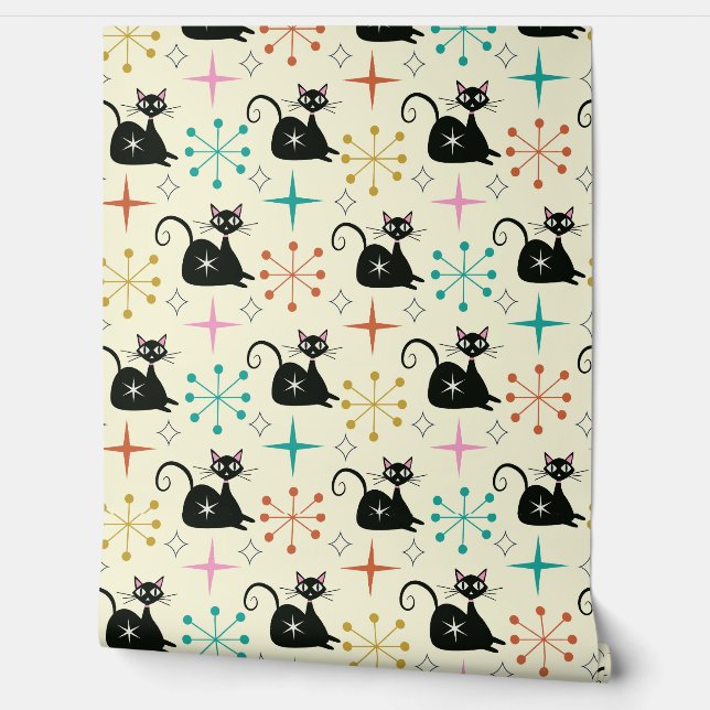 Schwarze Atomkatze aus dem Mittelalter mit Sternex Tapete (Abrollen)