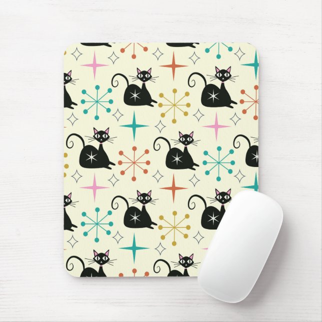 Schwarze Atomkatzen aus der Mitte des Jahrhunderts Mousepad (Mit Mouse)