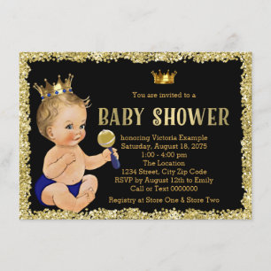 Schwarze Baby-Dusche GoldGlitzer-Prinz-Boy Einladung