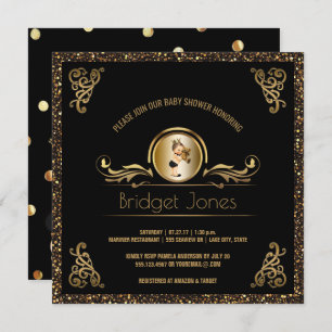 Schwarze Baby-Dusche GoldImitat-Glitzer-Prinz-Boy Einladung