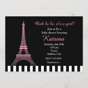 Schwarze Babyparty rosa Eiffelturm-Paris laden ein Einladung