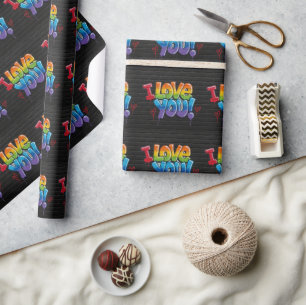 Schwarze Backsteingraffiti „Ich liebe dich! “ Geschenkpapier