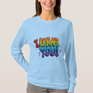 Schwarze Backsteinwand mit Graffiti „Ich liebe dic T-Shirt