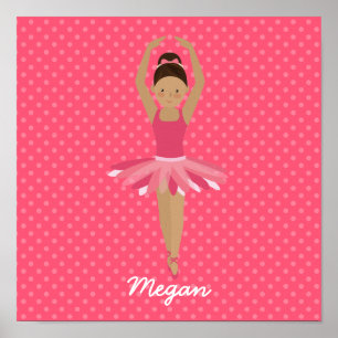 Schwarze Ballerina auf rosa Polka Dots Poster