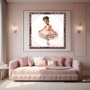 Schwarze Ballerina, rosa Tutu, Goldkrone Poster