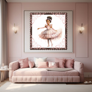 Schwarze Ballerina, rosa Tutu, rosafarbene blorale Poster