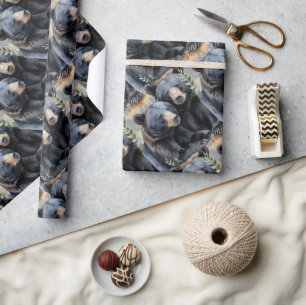 Schwarze Bären im Aquarellstil Tiermuster Art Geschenkpapier