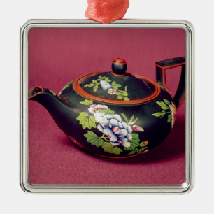 Schwarze Basaltteekanne Silbernes Ornament