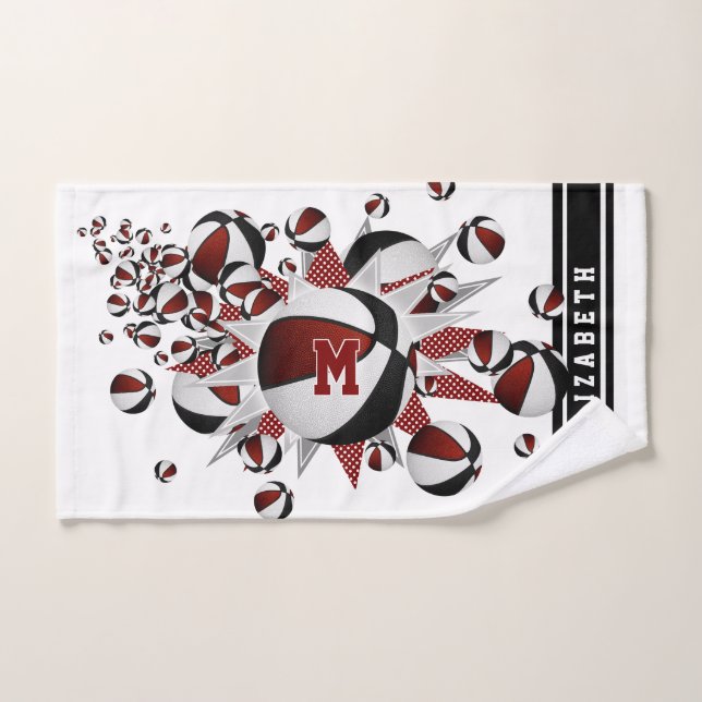 Schwarze Basketball-Stars mit Monogramm Handtuch (Handtuch)